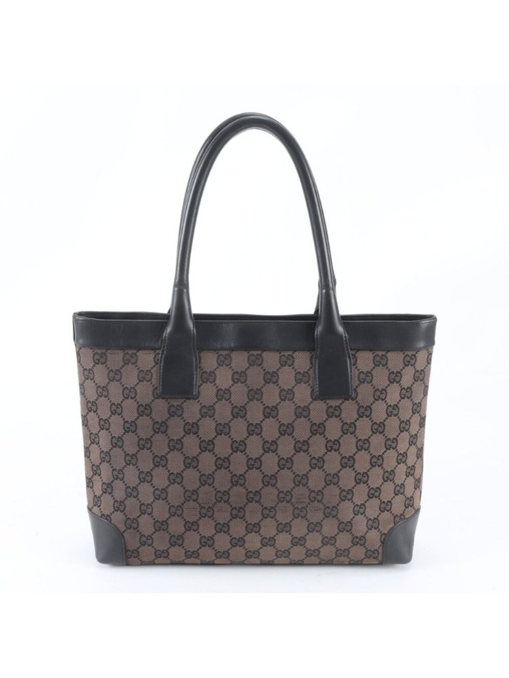 Gucci GG Canvas Leather Tote Bag Shoulder Hand Brown Black
